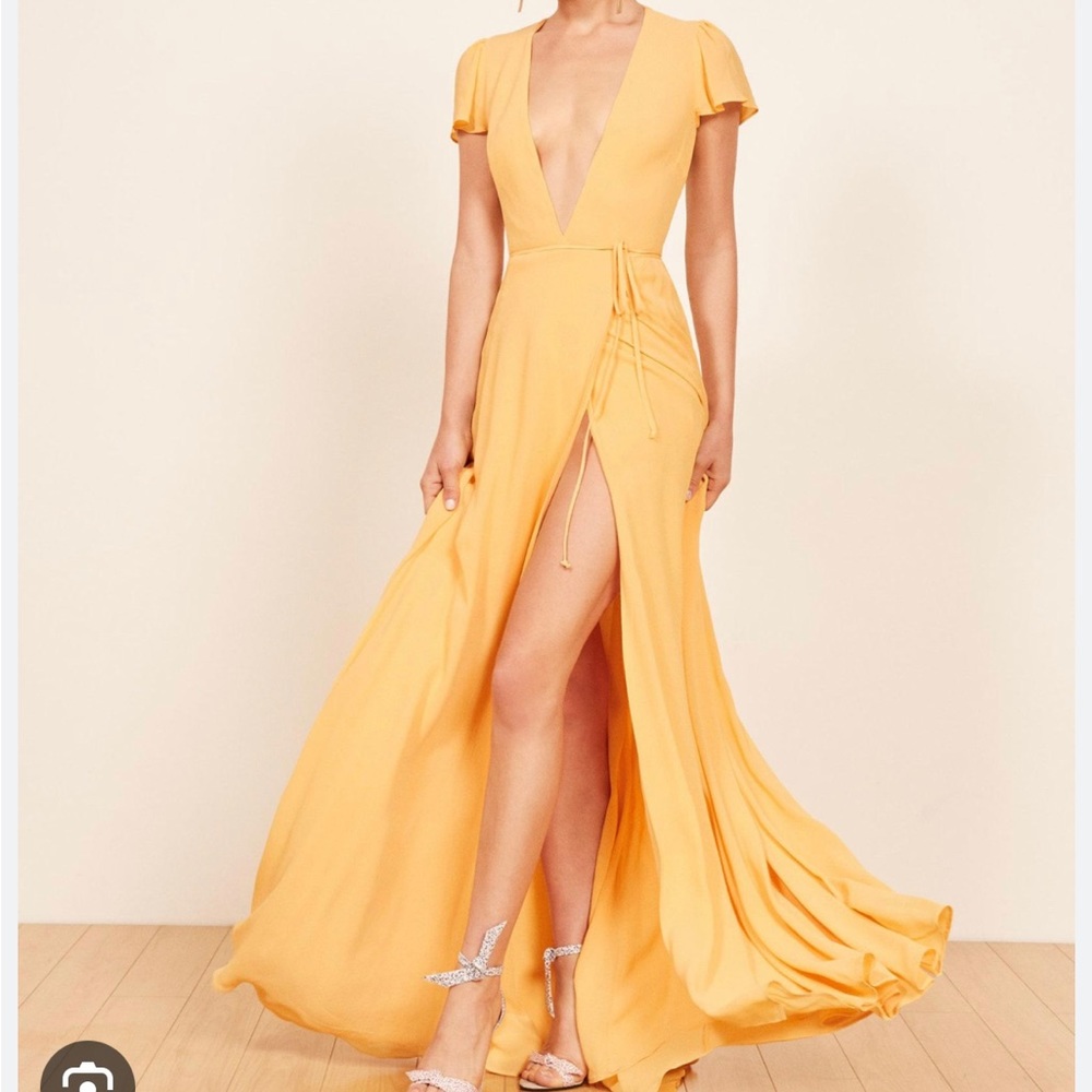 Reformation, Maxi wrap, yellow, short sleeve dress